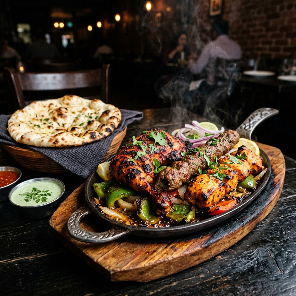 Mixed grill platter of kabobs and boti