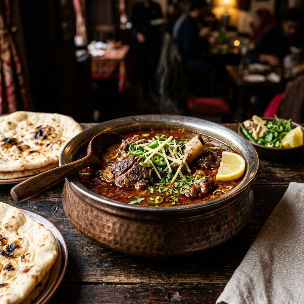 A bowl of slow-cooked beef nihari